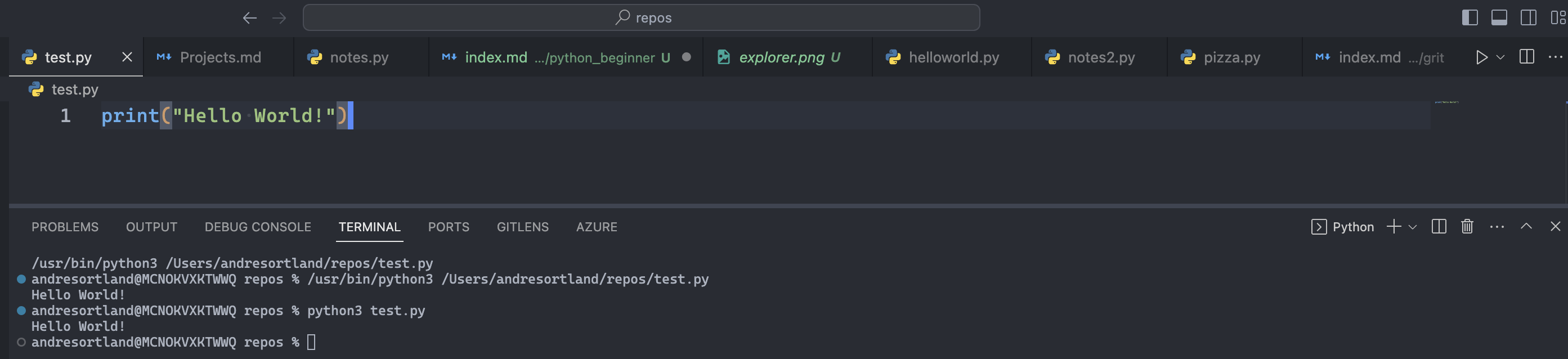 The program with output in console